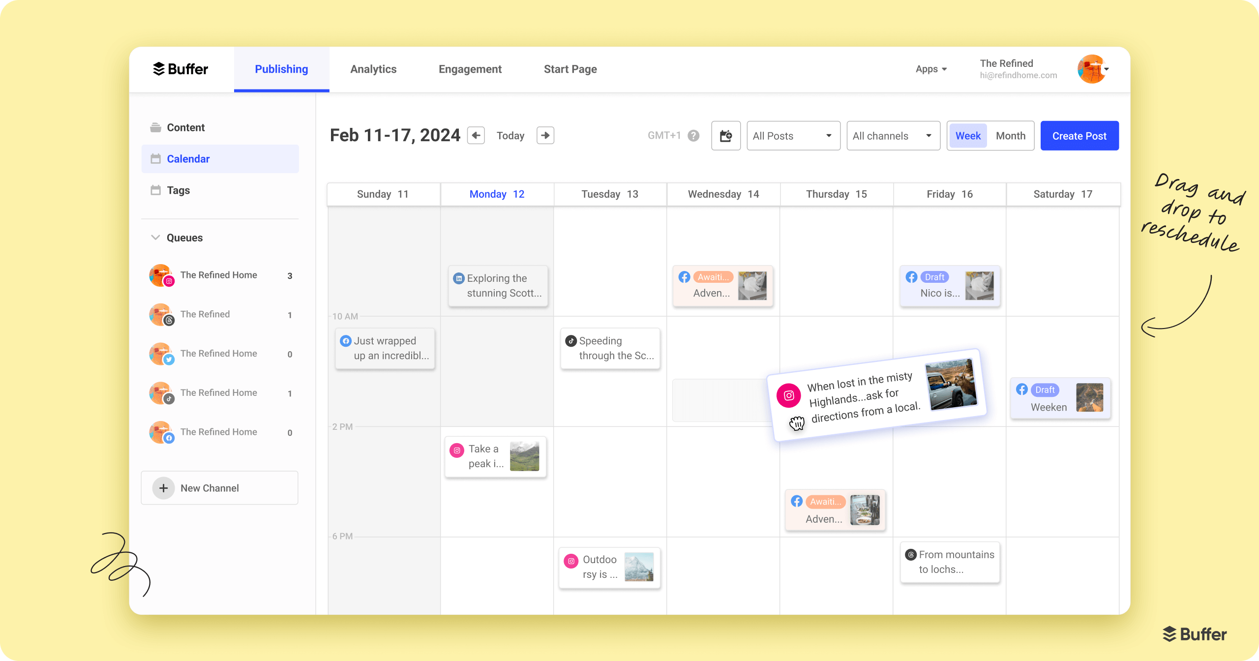 AI-generated content calendar dashboard mapped to optimal posting times